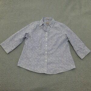 Chicos Button Up Shirt Womens 1 Wrinkle Resistant Blue White Striped Floral